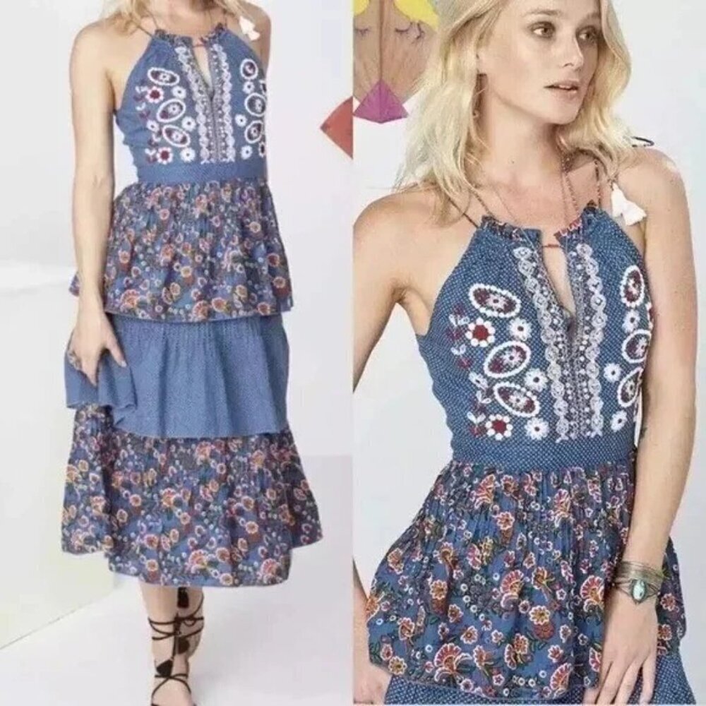 Anthropologie Kopal Izzy Embroidered Tiered Dress